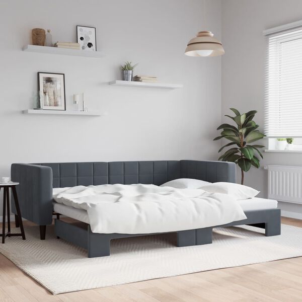 vidaXL Lit de jour avec gigogne sans matelas gris fonc&eacute; 90x200 cm