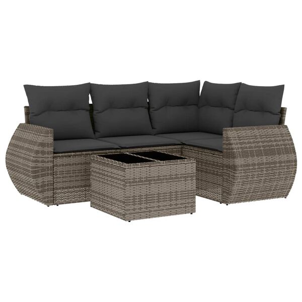 vidaXL Salon de jardin 5 pcs avec coussins gris r&eacute;sine tress&eacute;e