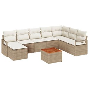 vidaXL Ensemble de canap&eacute; de jardin 9 pc Beige polyrotin