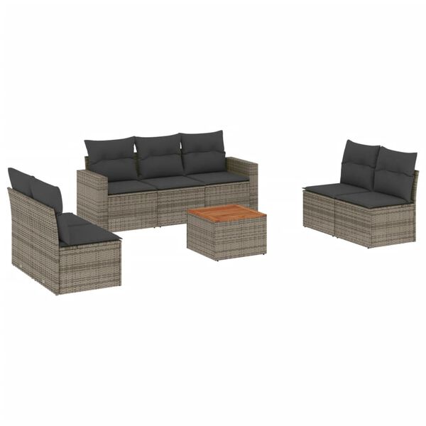 vidaXL Salon de jardin 8 pcs avec coussins gris r&eacute;sine tress&eacute;e