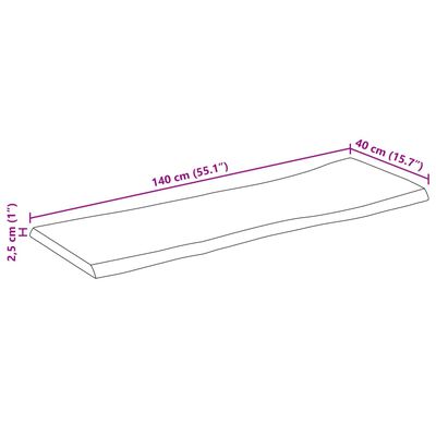 vidaXL Dessus de table 140x40x2,5 cm bord vivant bois massif manguier