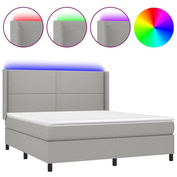 vidaXL Sommier &agrave; lattes de lit matelas LED Gris clair 180x200 cm Tissu