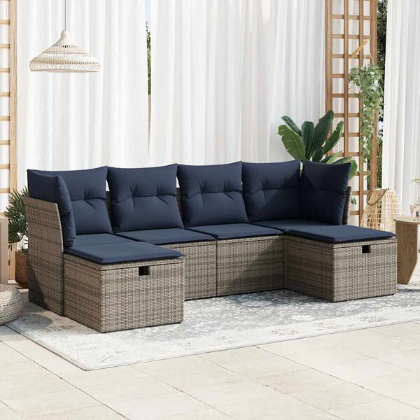 vidaXL Salon de jardin 6 pcs avec coussins gris r&eacute;sine tress&eacute;e