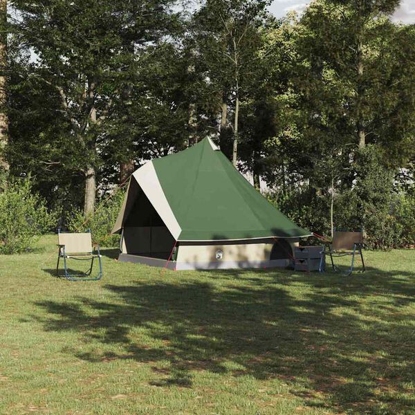 vidaXL Tente Tipi familiale Tipi Vert et beige 400 x 346 x 250 cm