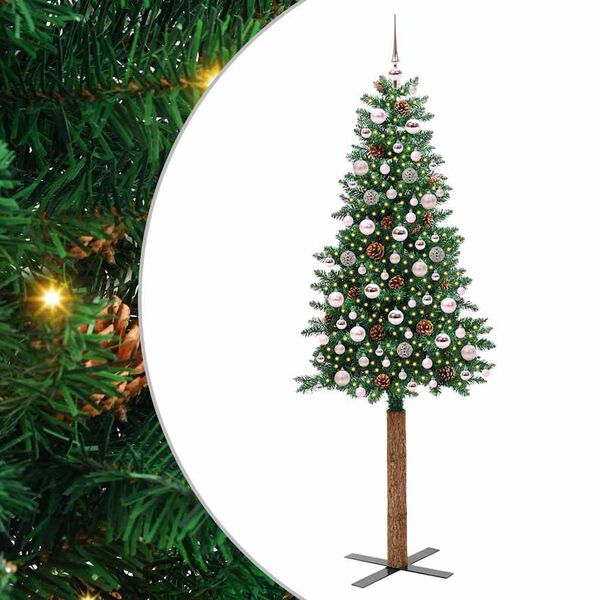 vidaXL Sapin de No&euml;l mince Vert 210 cm PVC et bois de pin massif