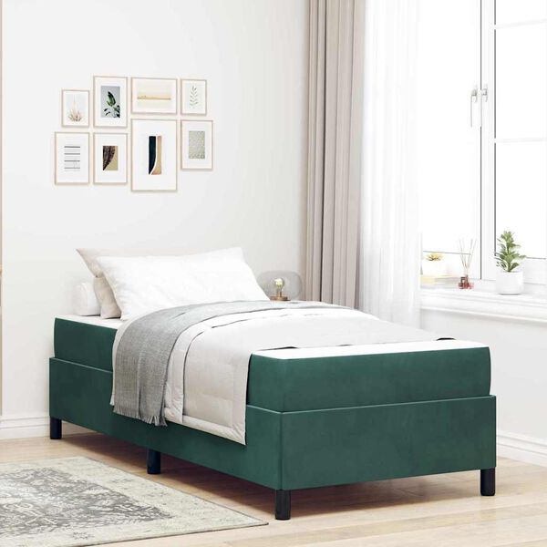 vidaXL Cadre de lit avec matelas Vert fonc&eacute; 100 x 200 cm tissu