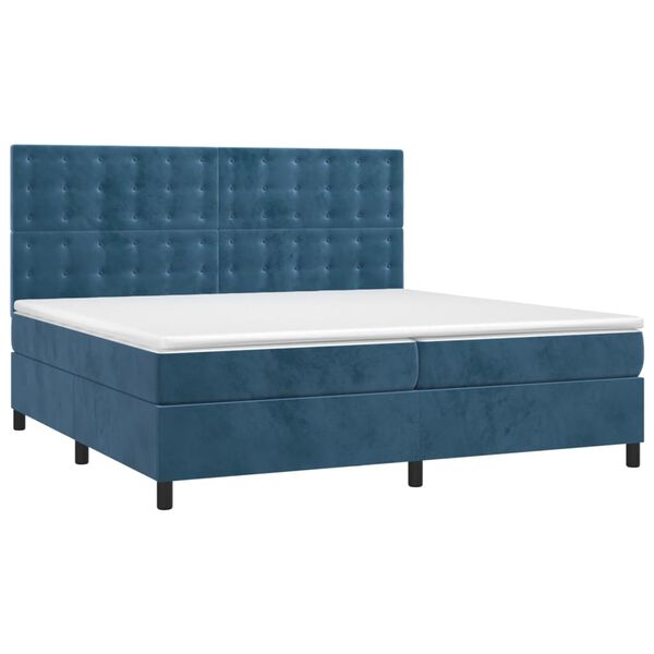 vidaXL Sommier &agrave; lattes de lit et matelas Bleu fonc&eacute; 200x200cm Velours