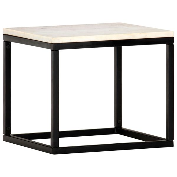 vidaXL Table basse Blanc 40x40x35 cm Pierre v&eacute;ritable texture marbre