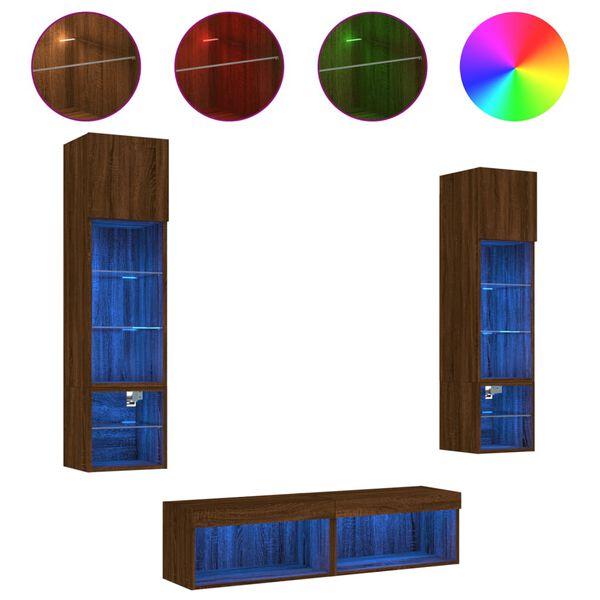vidaXL Unités murales TV avec LED 6 pcs chêne marron bois d'ingénierie