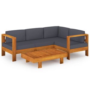 vidaXL Salon de jardin 5 pcs avec coussins gris fonc&eacute; Bois d'acacia