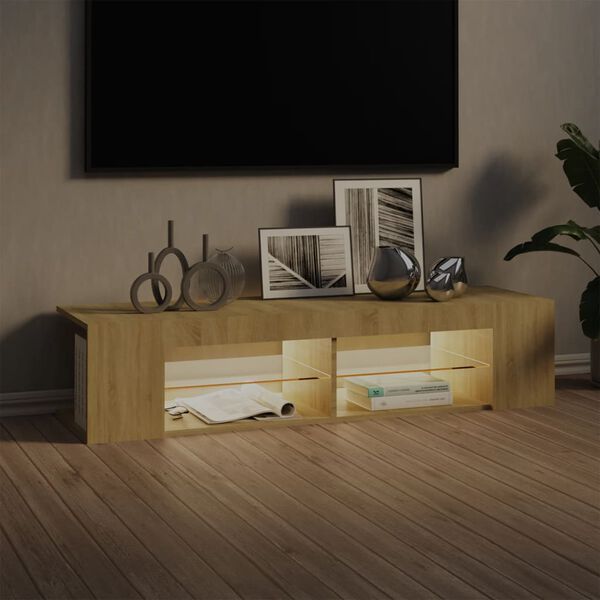 vidaXL Meuble TV avec lumières LED chêne sonoma 135x39x30 cm