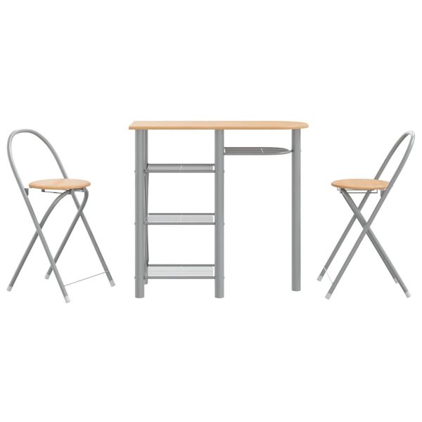 vidaXL Ensemble de bar 3 pcs gris et marron bois d'ing&eacute;nierie et fer