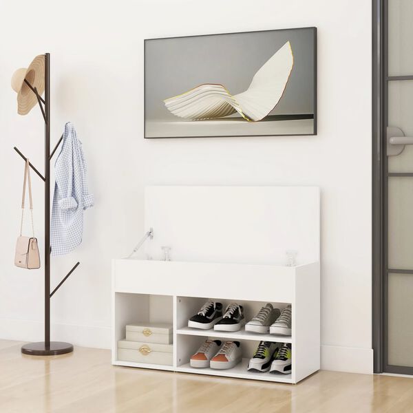 vidaXL Banc &agrave; chaussures Blanc 80x30x45 cm Bois d&rsquo;ing&eacute;nierie