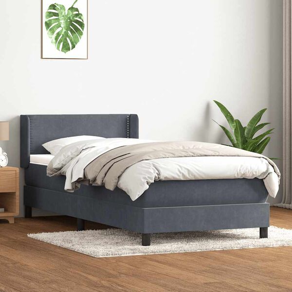 vidaXL Sommier &agrave; lattes de lit et matelas gris fonc&eacute; 80x210 cm velours