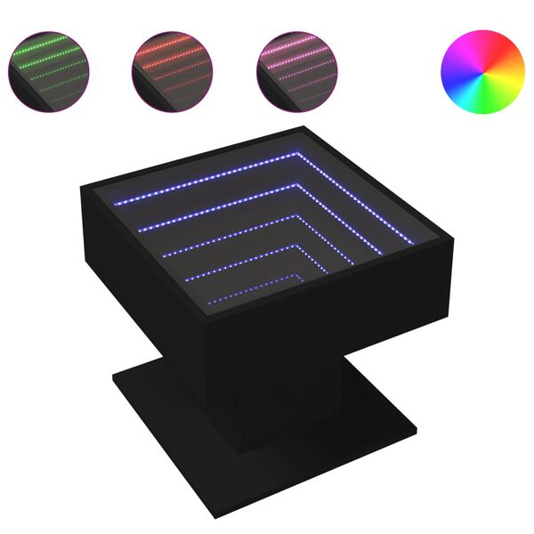 vidaXL Table basse avec LED noir 50x50x45 cm bois d'ing&eacute;nierie