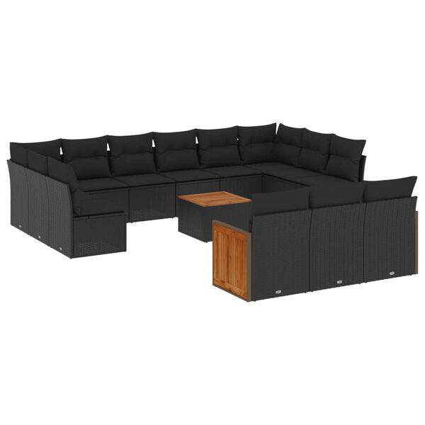 vidaXL Salon de jardin avec coussins 14 pcs noir r&eacute;sine tress&eacute;e