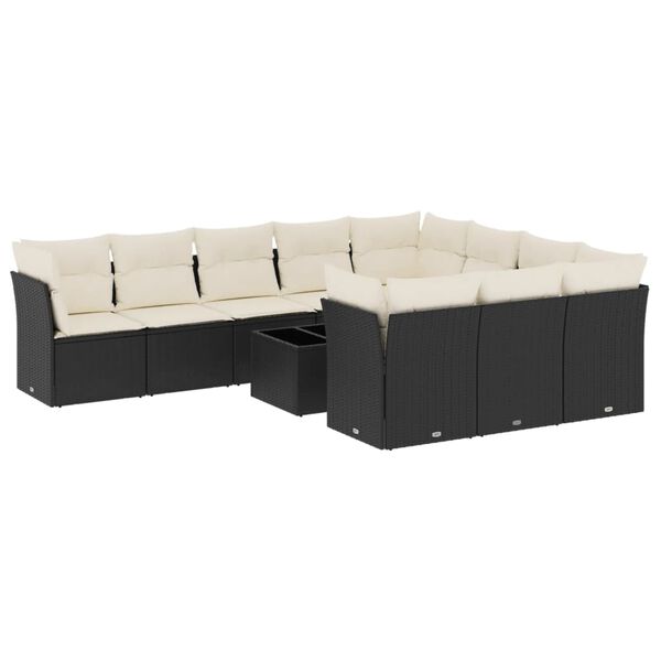 vidaXL Salon de jardin 11 pcs avec coussins noir r&eacute;sine tress&eacute;e