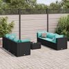 vidaXL Salon de jardin 7 pcs avec coussins Noir R&eacute;sine tress&eacute;e