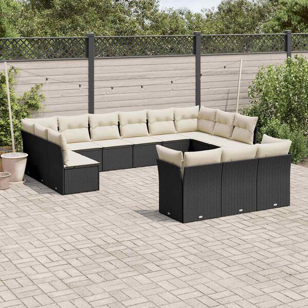 vidaXL Salon de jardin avec coussins 13 pcs noir r&eacute;sine tress&eacute;e