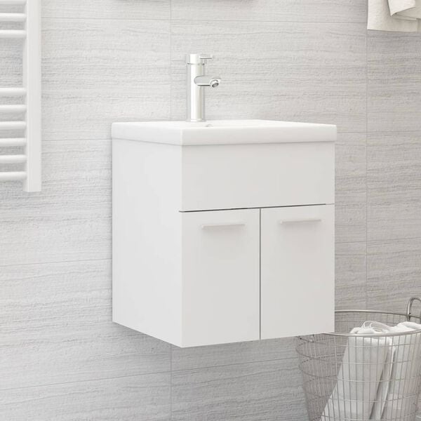 vidaXL Armoire d'&eacute;vier avec lavabo int&eacute;gr&eacute; Blanc Agglom&eacute;r&eacute;
