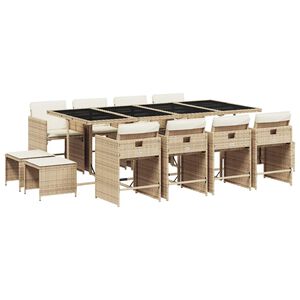 vidaXL Ensemble &agrave; manger de jardin et coussins 13 pcs beige