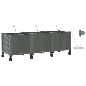vidaXL Porte-plante de jardin avec irrigation et roues 3 pc Gris clair
