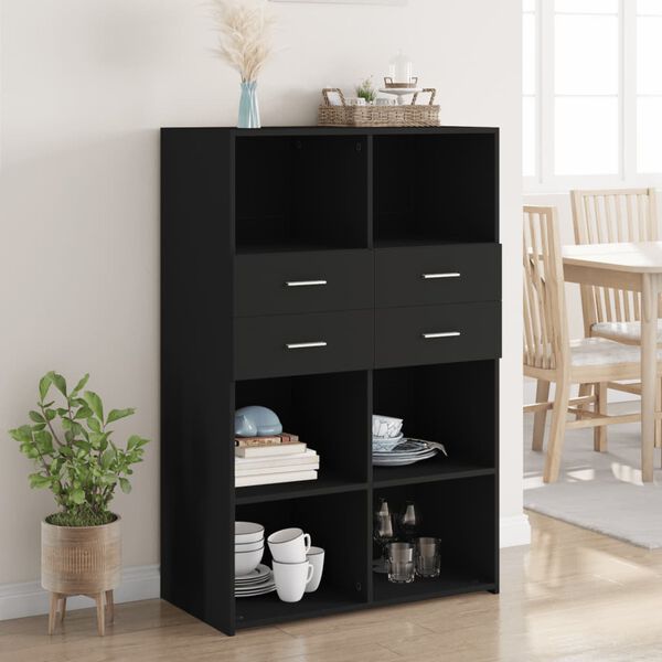 vidaXL Buffet haut noir 80x42,5x124 cm bois d'ing&eacute;nierie