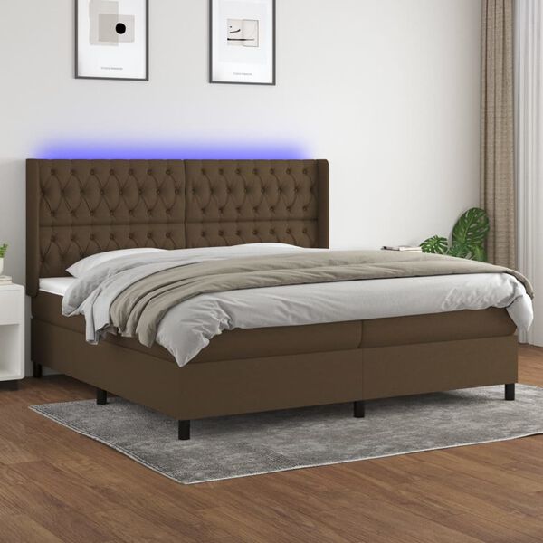 vidaXL Sommier &agrave; lattes de lit matelas et LED Marron fonc&eacute; 200x200 cm