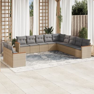 vidaXL Salon de jardin 11 pcs avec coussins beige résine tressée