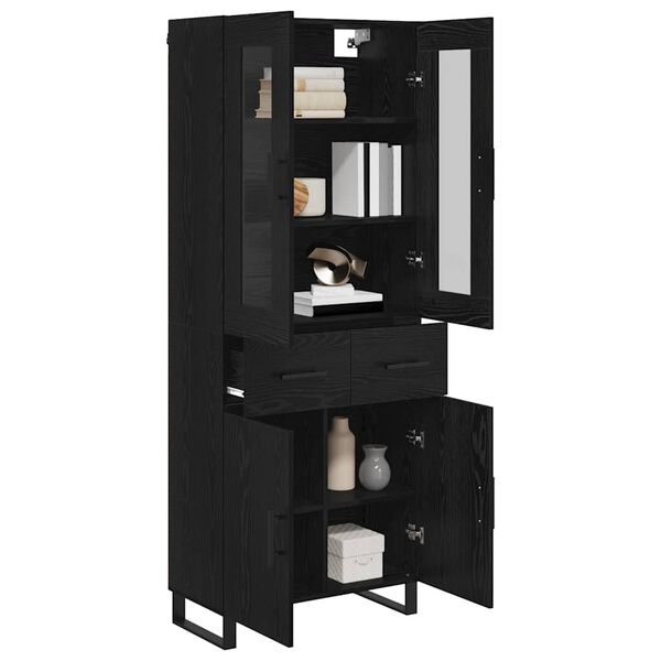 vidaXL Haut Armoire 2 pcs Ch&ecirc;ne noir Bois Agglom&eacute;r&eacute; et Verre