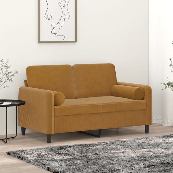 vidaXL Canap&eacute; 2 places et oreillers et coussins Marron 120 cm Velours