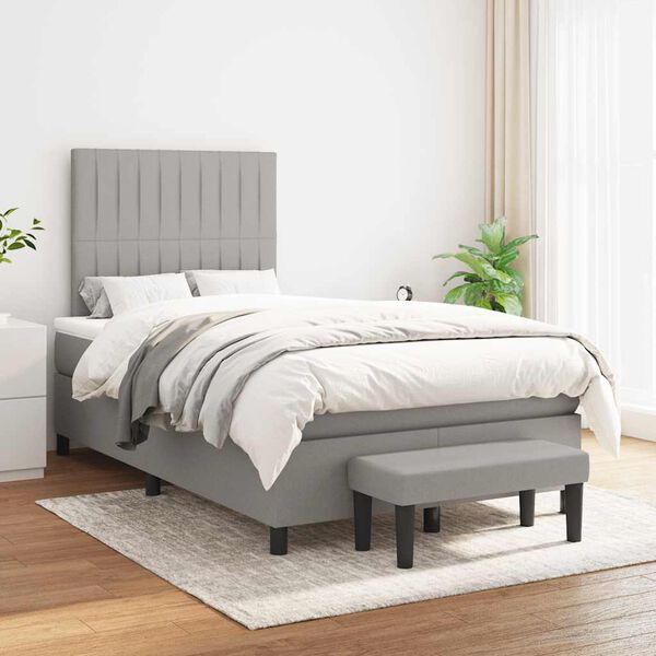 vidaXL Sommier &agrave; lattes de lit et matelas gris clair 120x190 cm tissu