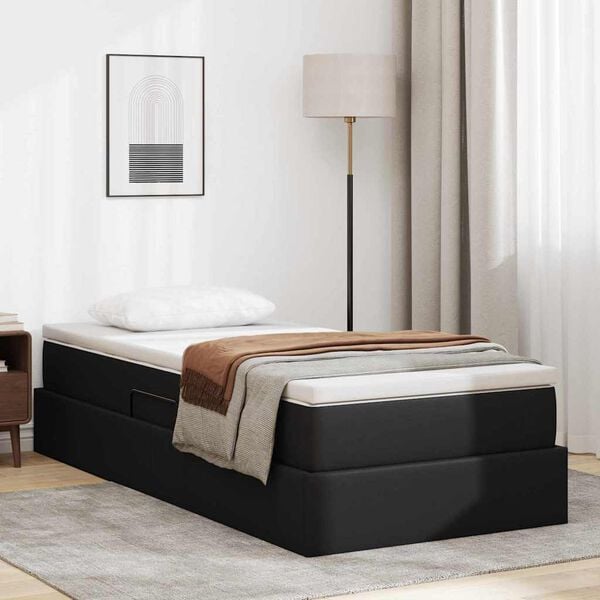 vidaXL Lit avec rangement et matelas Noir 90 x 190 cm Simili cuir