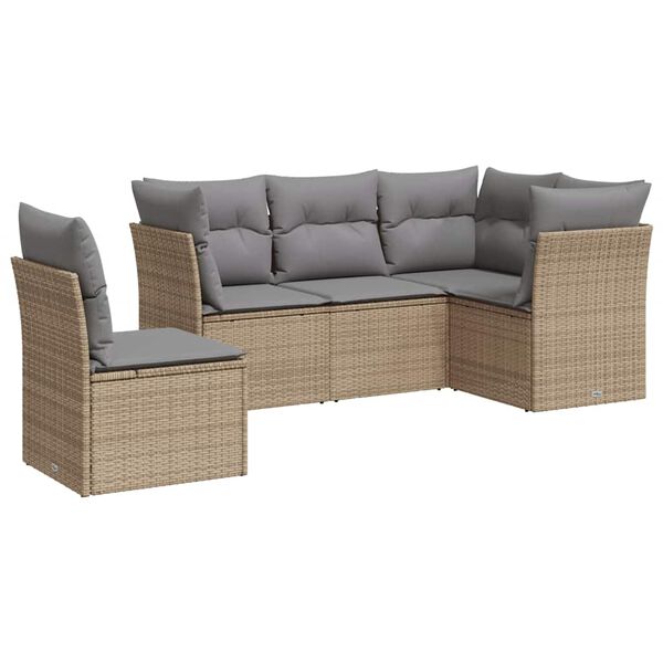 vidaXL Salon de jardin avec coussins 5 pcs beige r&eacute;sine tress&eacute;e