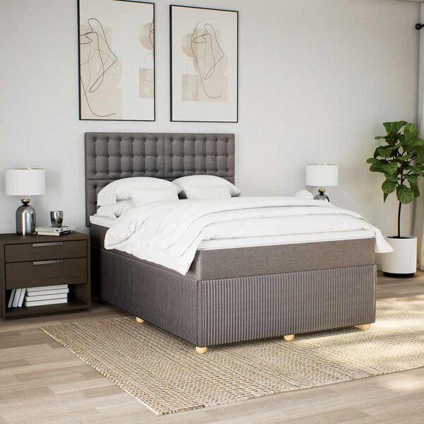 vidaXL Sommier &agrave; lattes de lit avec matelas Taupe 160x200 cm Tissu