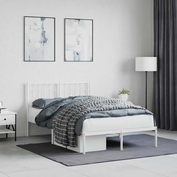 vidaXL Cadre de lit m&eacute;tal sans matelas et t&ecirc;te de lit blanc 120x200 cm