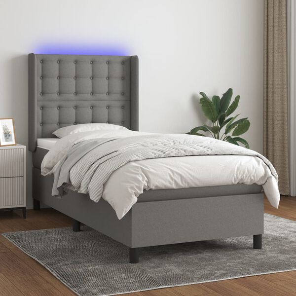 vidaXL Sommier &agrave; lattes de lit matelas LED Gris fonc&eacute; 90x190cm Tissu