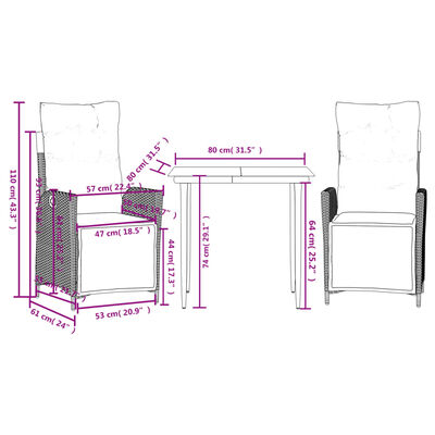 vidaXL Ensemble à manger de jardin 3 pcs et coussins marron poly rotin