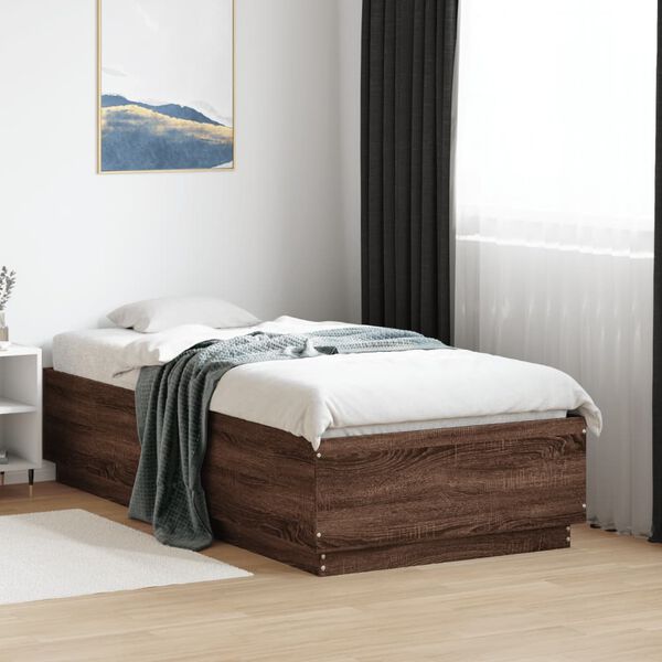 vidaXL Cadre de lit avec LED sans matelas ch&ecirc;ne marron 75x190 cm