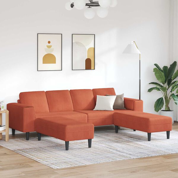 vidaXL Canap&eacute; Rouge orange 250 x 188 x 76 cm Tissu en velours c&ocirc;tel&eacute;