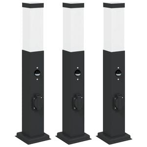 vidaXL Bornes lumineuses avec capteur et prise lot de 3 50 cm noir IP44
