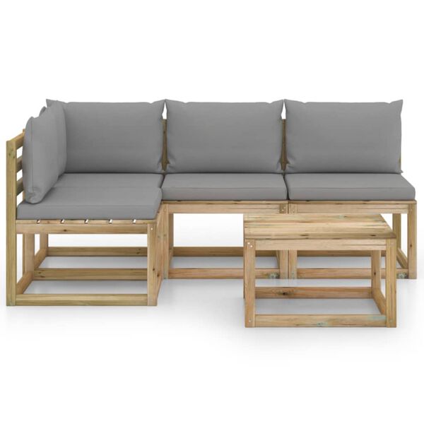 vidaXL Salon de jardin 5 pcs avec coussins gris