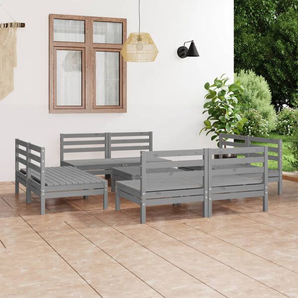 vidaXL Salon de jardin 9 pcs Gris Bois de pin massif