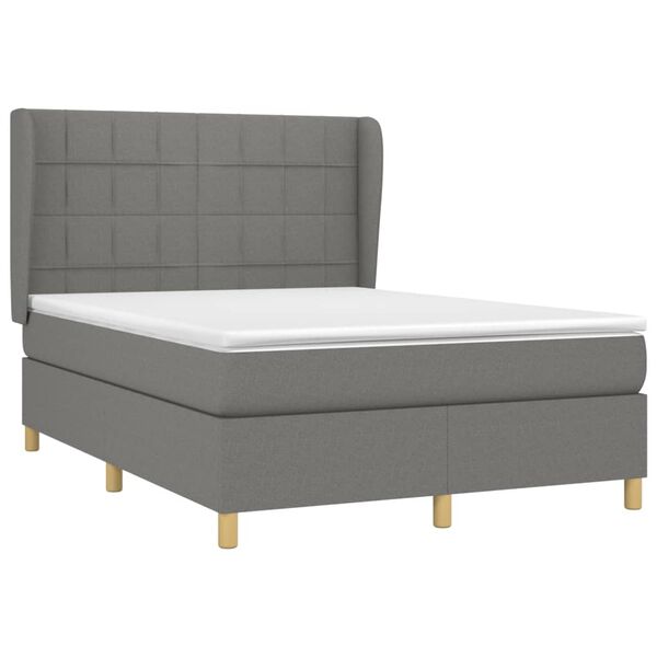 vidaXL Sommier &agrave; lattes de lit avec matelas Gris fonc&eacute; 140x200cm Tissu