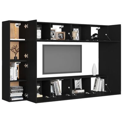 vidaXL Ensemble de meubles TV 8 pcs Noir Bois d'ingénierie