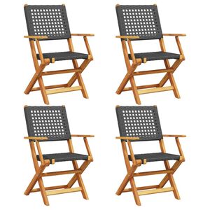 vidaXL Chaises pliantes 4 pi&egrave;ces en polyrotin noir et bois massif