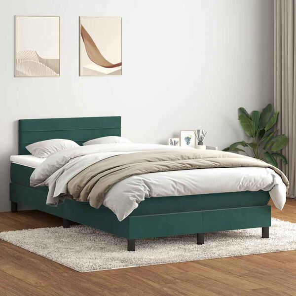 vidaXL Sommier &agrave; lattes de lit et matelas et LED vert fonc&eacute; 120x210cm velours