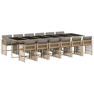 vidaXL Ensemble &agrave; manger de jardin coussins 13 pcs m&eacute;lange beige rotin