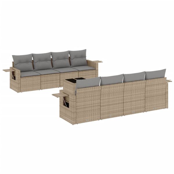 vidaXL Salon de jardin avec coussins 9 pcs beige r&eacute;sine tress&eacute;e