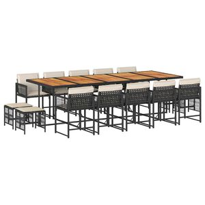 vidaXL Ensemble &agrave; manger de jardin 15 pcs coussins noir r&eacute;sine tress&eacute;e